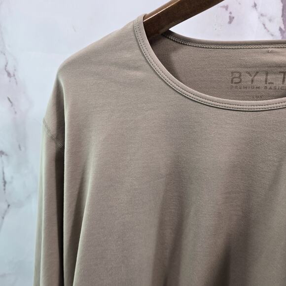 Bylt T Shirt Mens Large Brown Long Sleeve Drop Cut LS Blend Longline Tee Lux - Picture 3 of 10